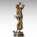 Klassische Figur Statue Carrier Taube Dame Bronze Skulptur TPE-276